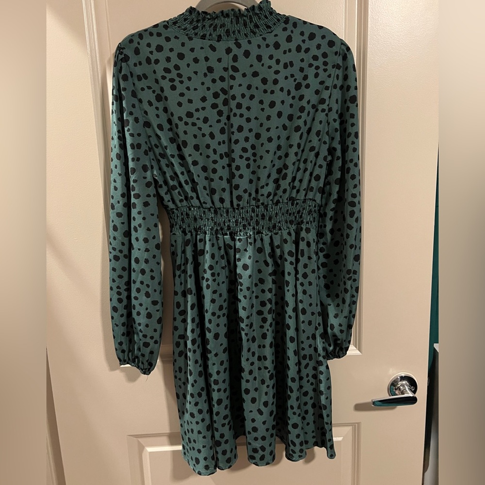 SHEIN Teal Long Sleeve Polka Dot Dress